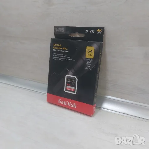 Оригинална Карта Памет SanDisk Extreme PRO 64GB SDXC UHS-I 200MB/s V30 4K New, снимка 5 - Чанти, стативи, аксесоари - 55834947