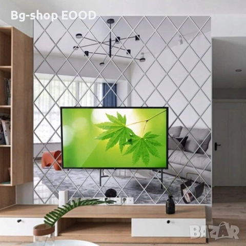 Комплект от 32 самозалепващи се огледала за стена, Flippy, с форма на ромб, акрил, 14.2x23.6x15.5 см, снимка 3 - Други стоки за дома - 53863533