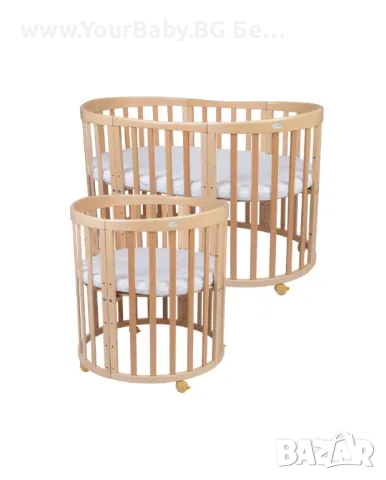 Бяла дървена кошара за бебе 7в1 Овал, Детско легло 0-10 год., снимка 8 - Кошарки - 50281802