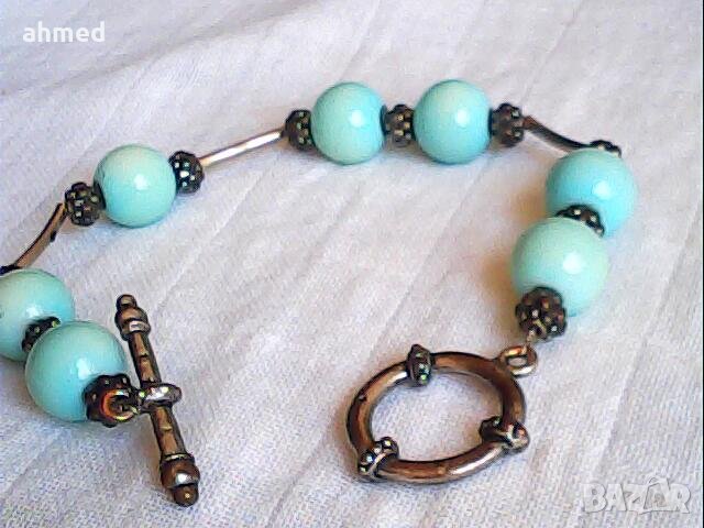 stara разкошна гривна от естествени камени larimar, снимка 3 - Антикварни и старинни предмети - 40806375