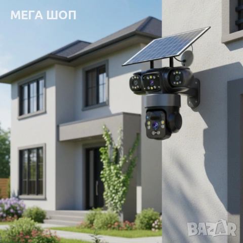 3311 - Соларна камера Lylu 4G със SIM и 4 лещи – автономно наблюдение без ток и Wi‑Fi