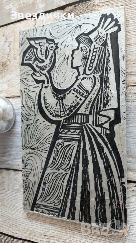 Винтидж картина Момичето с гълъба, снимка 2 - Антикварни и старинни предмети - 39130231