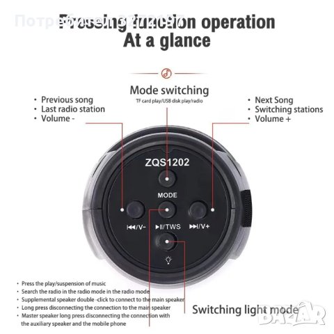 S12 Bluetooth мощен високоговорител - субуфер ,FM радио,множество LED светлини, снимка 9 - Bluetooth тонколони - 42370473