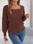 Небрежен едноцветен дамски плетен пуловер с квадратно деколте, 3цвята - 023 , снимка 10