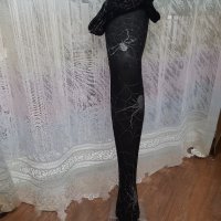 М Черен чорапогащник с паяци от сребрист брокат, снимка 5 - Бельо - 39496390