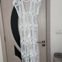 нова ефирна плажна бяла памучна памук дантелена наметка плажна дълга риза кафтан плажна дълга рокля , снимка 1 - Туники - 41556094