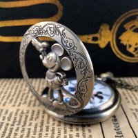 Мики Маус Класически джобен кварцов часовник с римски цифри+ верижка, снимка 3 - Джобни - 42201200