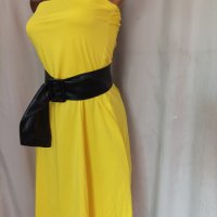 М Жълта рокля с черен кожен колан , снимка 4 - Рокли - 41593168
