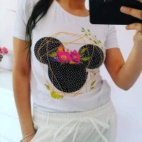 Дамска тениска с щампа на Мики маус с камъни- xs s L, снимка 3 - Тениски - 35933985