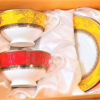Червени чаши за чай и кафе от костен порцелан използваем в миялна машина, снимка 8 - Чаши - 27209252