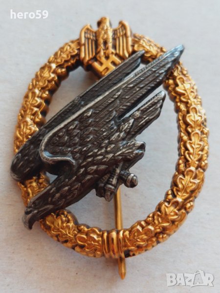 WW2-Немски знак парашутист Вермахт/злато сребро/, снимка 1