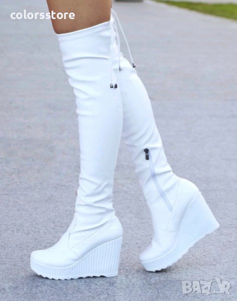 Ботуши на платформа - бяла кожа - 1906, снимка 1