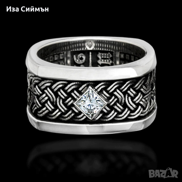 Сребърен пръстен с диамант печат USA, снимка 1