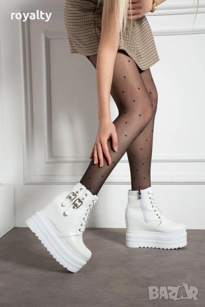 Боти на платформа - бяла кожа, снимка 1