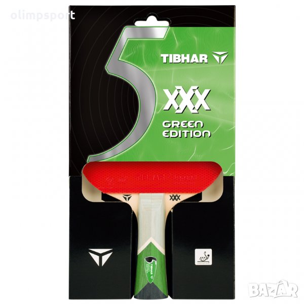 хилка за тенис на маса Tibhar xxx green edition нова 5 пласта дърво , конкав дръжка гладки гуми 2,0м, снимка 1