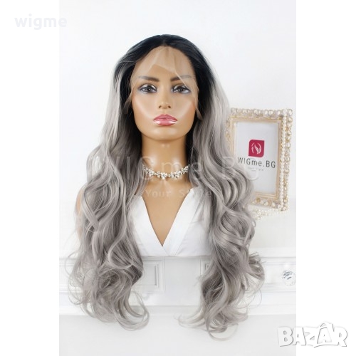 Дълга чуплива сребриста лейс фронт перука Шерил, снимка 1