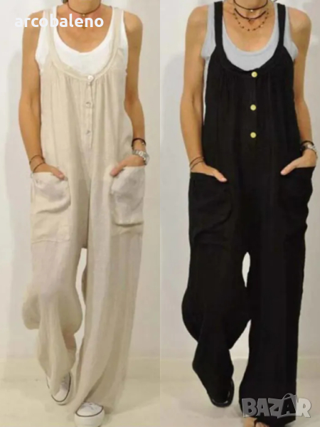 Дамски гащеризон с джобове и плътна еластична лента с копчета. Големи размери, 2цвята , снимка 1