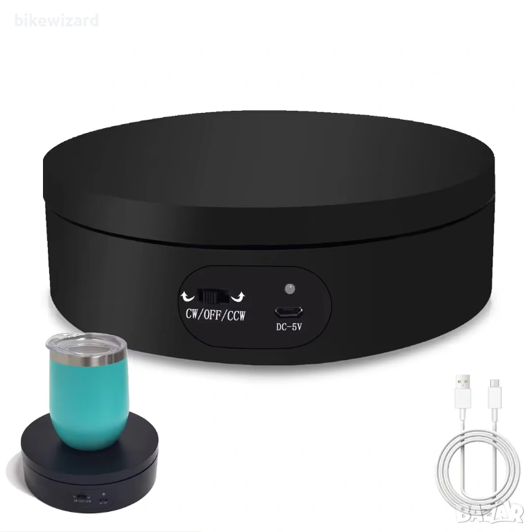 Електрическа 360° въртяща се стойка за фотография – черна 16 см НОВА, снимка 1