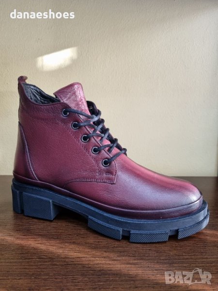 Дамски боти тип кларк от естествена кожа в бордо и черно , снимка 1