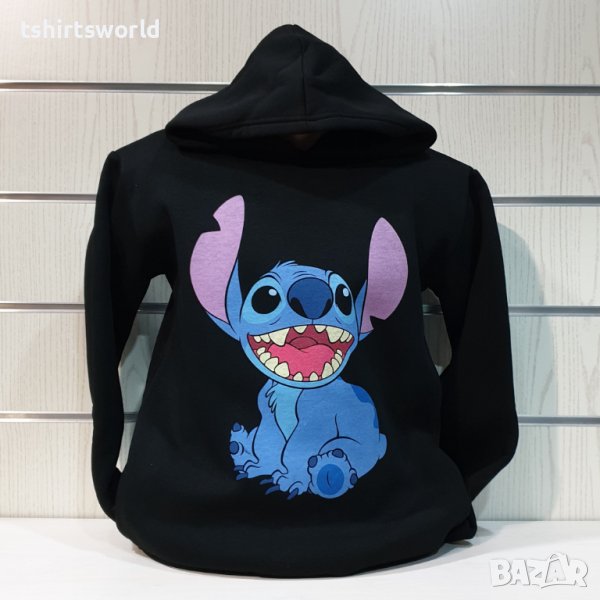 Нов мъжки суичър с дигитален печат Стич (Stitch) в черен цвят, снимка 1