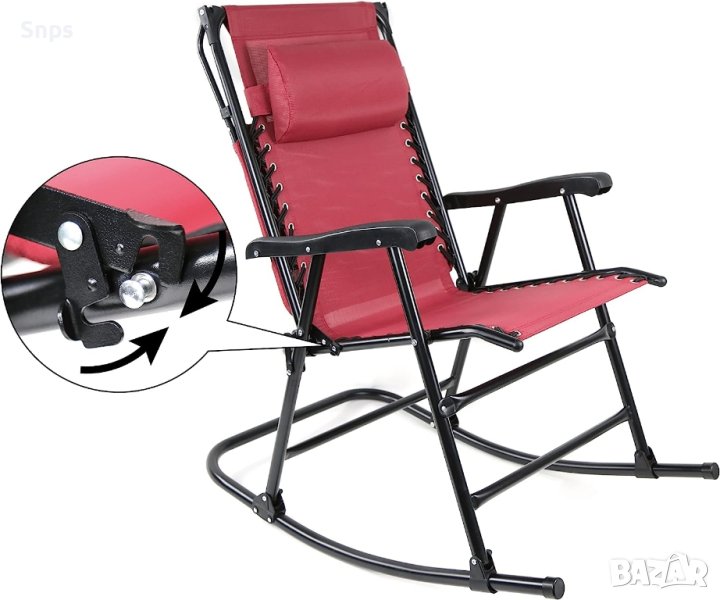Сгъваем люлеещ се стол - ергономичен, облегалка за глава, подлакътник - червен, снимка 1