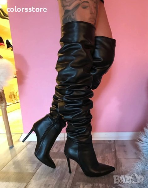 Чизми на ток - черна кожа - 1102, снимка 1