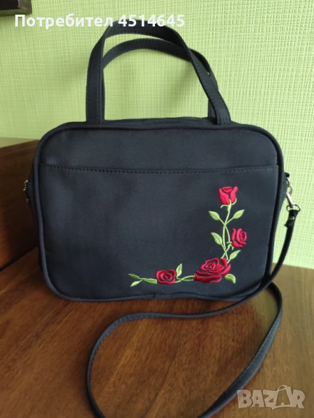 Чанта нова черна с бродерия 23/18/7 см., снимка 1