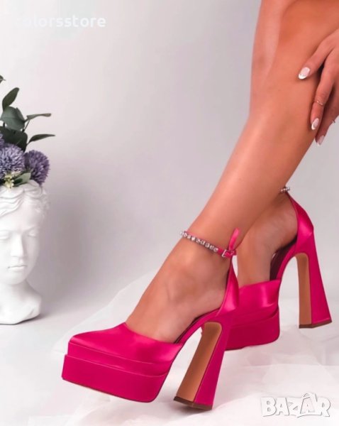 Сандали на ток - циклама сатен - VTS1, снимка 1