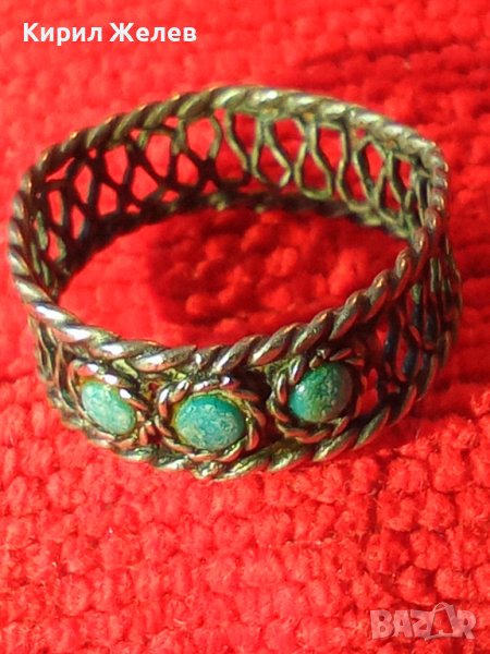СТАРИНЕН ВЪЗРОЖДЕНСКИ ТЮРКОАЗЕН СРЕБЪРЕН ПРЪСТЕН РЪЧНА ФИЛИГРАННА ИЗРАБОТКА РЯДЪК 27300, снимка 1