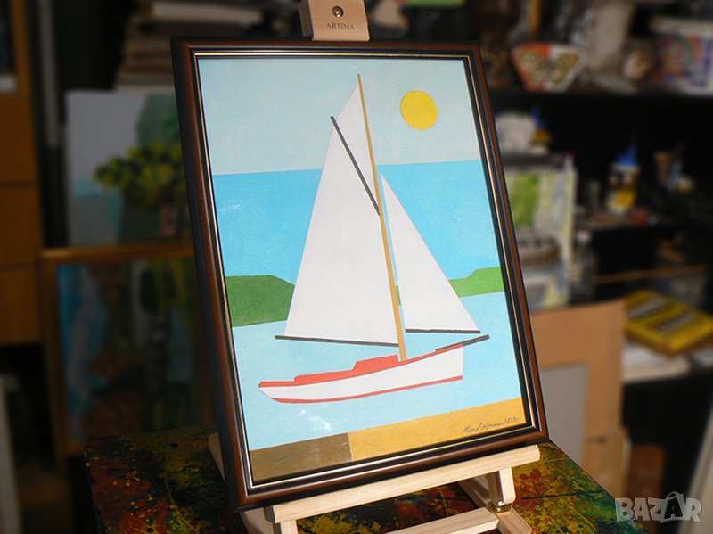 Лодка .  Минимализъм . Маслена картина ., снимка 1