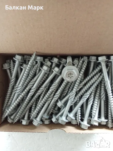 Винт, винтове дърво 6x75, шестостенна глава,TORX,шайба,връх 17, цинк-ламелно покр., торнадо 75бр, снимка 1