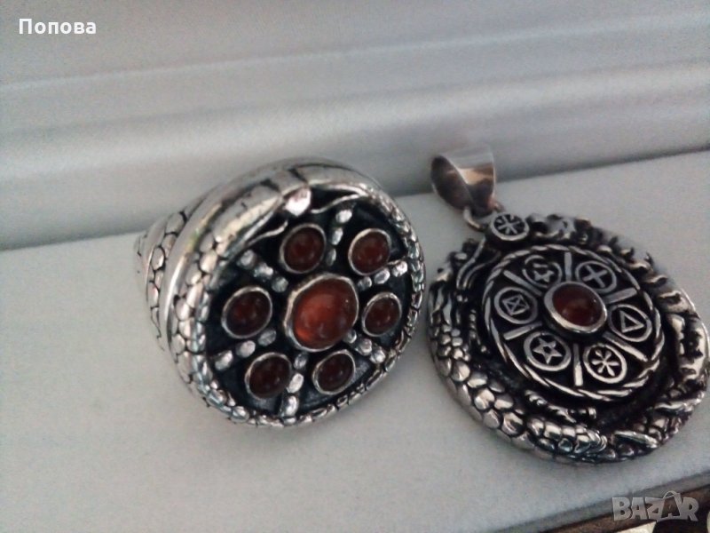 Уникален авторски масивен сребърен комплект с естествени карнеоли, снимка 1