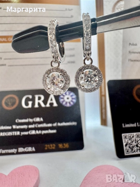 Сребърни обеци с мойсанит (Диамант) 0.5 карата, снимка 1