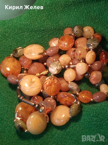 ХАЛЦЕДОН и ЯСПИС СТАРО БРОНЗОВО ПОЗЛАТЕНО КОЛИЕ 66781, снимка 1