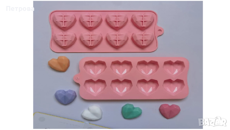 Силиконовa форма – диамантени сърца, снимка 1