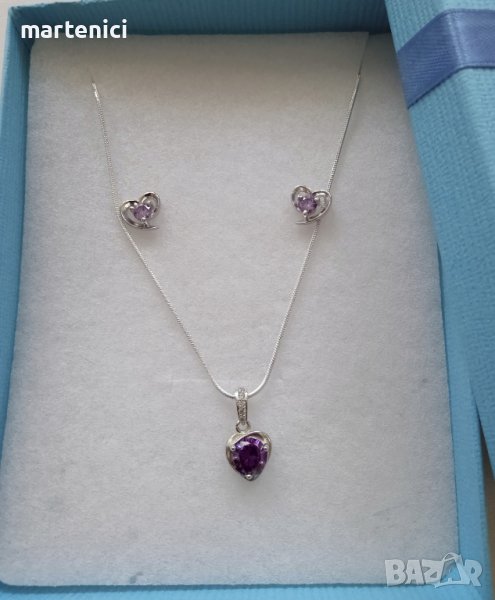 Нов, сребърен комплект със сърца. И кутия., снимка 1