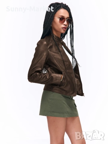 Дамско кожено яке кафяво, снимка 3 - Якета - 53507811