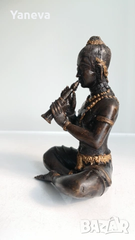 Бронзова статуетка на музикант в медитация , излъчващ спокойствие и духовна хармония. , снимка 3 - Статуетки - 53727276