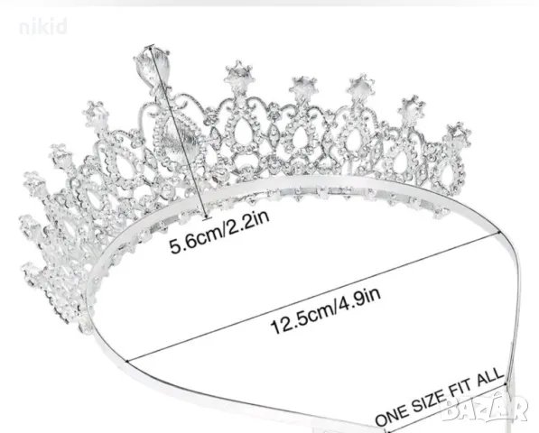 Сребриста сребърна метална корона диадема тиара с камъни детска дамска метална, снимка 4 - Аксесоари за коса - 50103834