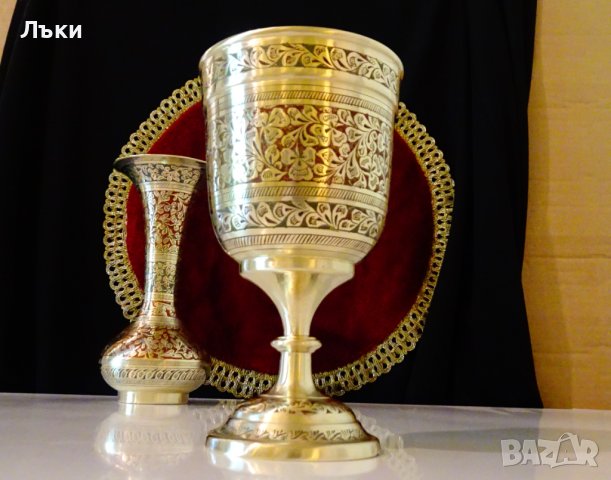 Величествен бронзов бокал,клетъчен емайл,маркиран. , снимка 1 - Антикварни и старинни предмети - 41791804