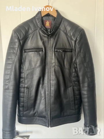 Мъжко кожено черно яке - 100% естествена кожа, М, снимка 2 - Якета - 53404546