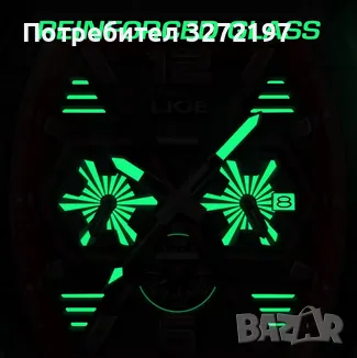 LIGE Кварцов ръчен часовник,Водоустойчив спортен часовник,Силиконова каишка,Хронограф, снимка 6 - Мъжки - 48425513