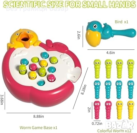 Нова сензорна Образователна магнитна игра с кълвач и червейчета за 2-4 г, снимка 2 - Образователни игри - 53841582