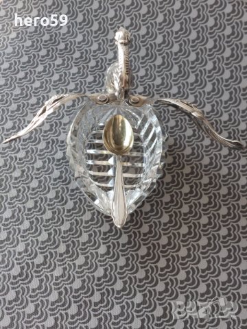 Прекрасен Сребърен съд за хайвер''лебед''-сребро- кристал ,сребърни, снимка 5 - Сервизи - 41473223