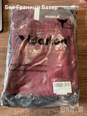 Нов Дамски разтеглив панталон с висока талия бордо цвят за ежедневие спорт, снимка 2 - Други - 53261084