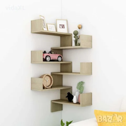 vidaXL Стенни ъглови рафтове, 2 бр, дъб сонома, 40x40x50 см, снимка 2 - Ракли - 56147794