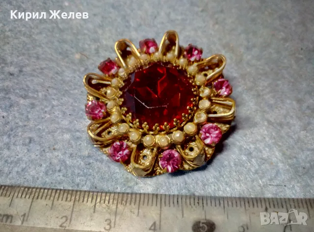 СТАРИННА СКЪПОЦЕННА ФЛОРАЛНА БРОНЗОВА БРОШКА - ЦВЕТЕ с ГОЛЯМ ШЛИФОВАН ГРАНАТ и АМЕТИСТИ 47965, снимка 8 - Антикварни и старинни предмети - 48160679
