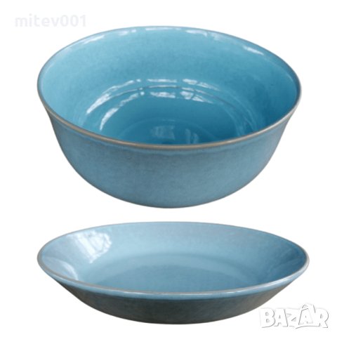 Промо пакет 6 бр. Порцеланова чиния дълбока, синя 24 см. внос Португалия, преоценка, снимка 5 - Чинии - 41363421