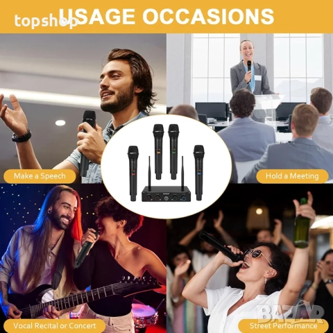 Чисто нови 4 микрофона и миксер, 4-канална безжична микрофонна система, UHF компактен безжичен ..., снимка 7 - Микрофони - 52199403