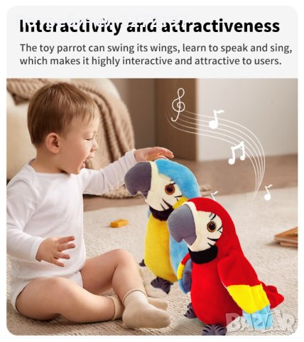 Цветен разговорлив папагал Интерактивна записваща и музикална играчка, която маха с криле и учи деца, снимка 8 - Музикални играчки - 41403123